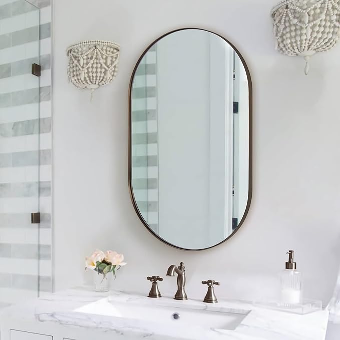 ANDY STAR Bronze Oval Mirror for Bathrooml, 20x33 Oval Bronze Mirror in Stainless Steel Metal Frame Deep 1’’ for Bathroom, Bedroom, Living Room, Entryway, Hang Vertical or Horizontal