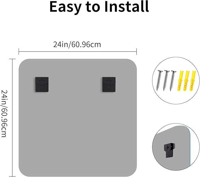 CILIBER Frameless Wall Mirror, 24" x 24" Square Bathroom Mirror Rounded Corner, HD Shatterproof Vanity Mirror with Polished Edge for Over Sink, Bedroom, Entryway, Vertical or Horizontal