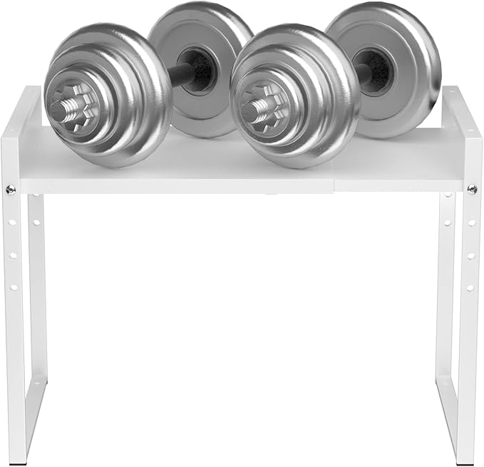 Redrubbit 2 Tier Extendable Microwave Oven Rack, Heavy Duty Steel Metal Shelf Adjustable Height Home Office Pantry Shelf Space for Kitchen Counter Organization, White