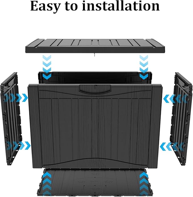50 Gallon Plus Outdoor Storage Box, Waterproof Resin Deck Box for Patio, Pool, and Garden, Lockable Bin for Cushions, Tools, and Accessories, UV-Resistant, Black
