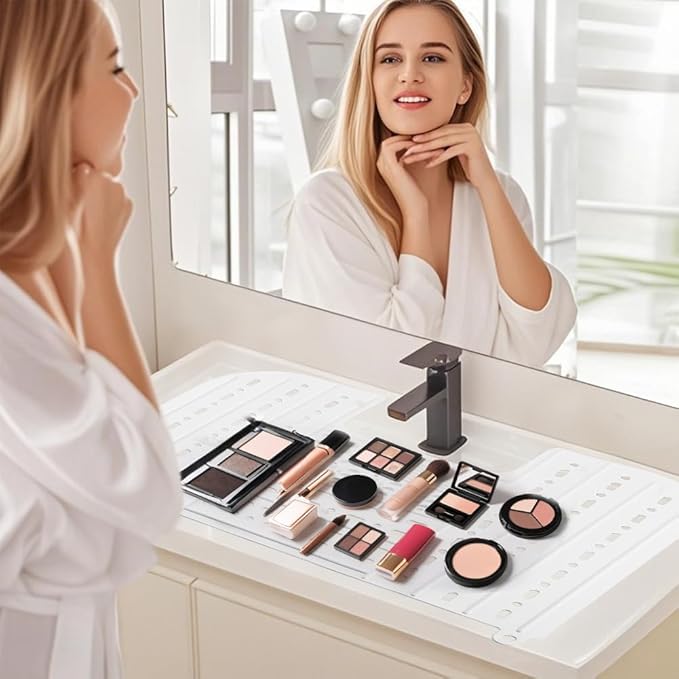 Bathroom Sink Cover for Counter Space With Storage Bag, 22 * 17" Foldable Sink Cover,Silicone Beauty Makeup Brush Cleaning Mat,for Counter Space & Storage Saver(white)