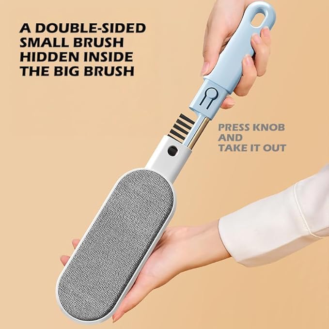 2PCS Lint Brushes for Clothes, Cat Dog Hair Remover for Lundary, Self-Cleaning Lint Remover for Bed Sofa Coat, Best Hair Cleaning Brushes Better Than Lint Roller (Large Pink and Mini Blue)