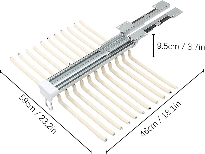 Pull Out Pants Rack, 22 Arms Pants Organizer for Closet Tie Scarf Display Wardrobe Slide Out Trousers Rack Clothes Storage Organizers for Space Saving and Storage 23.2 x 18.1inch (Beige)