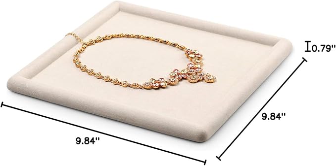 Oirlv Top Microfiber Jewelry Tray Square Nightstand Organizer Rings Earrings Necklace Trinket Storage Tray Showcase Jewelry Display (Beige)