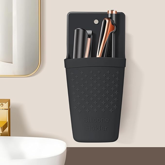 ZAKRA Curling Iron Holder,Heat Resistant Silicone Holder for Flat Iron,Hair Straightener,Hot Hair Tools,Vanity Accessories Organizer.(Black)