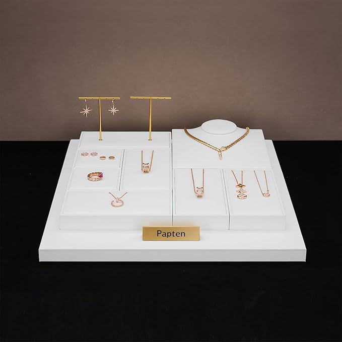 Jewelry Stand T-bar Earrings Holder White 2 Slot Earring Display Rack Leather