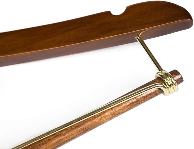 10 Quality Hangers Curved Wooden Hangers Beautiful Sturdy Suit Coat Hangers with Locking Bar Gold Hooks Walnut Finish (10)