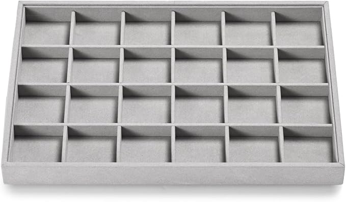24 Grids Jewelry Tray Earring Organizer Tray Ring Earrings Holder Jewelry Drawer Organizer Storage Display Holder (Grey)
