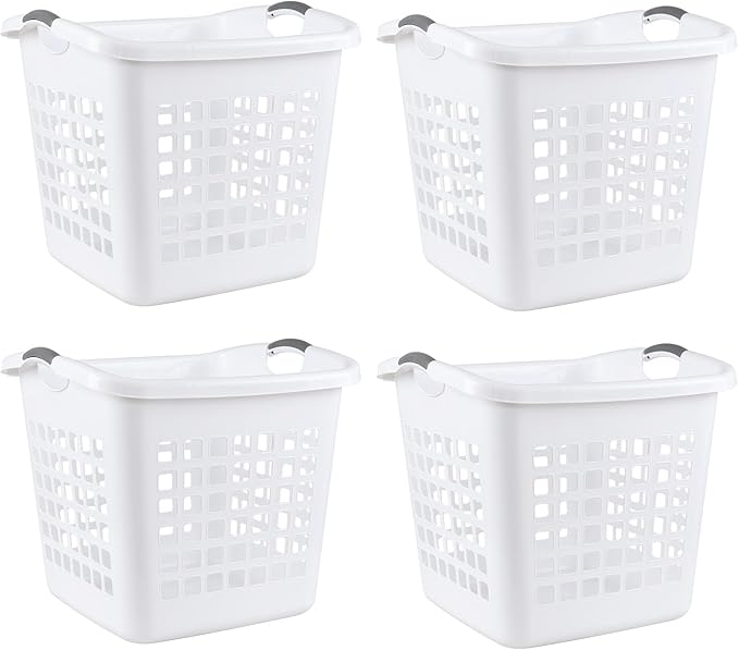Anbers 4-Pack 72L Large Plastic Laundry Hamper Basket, White Dirty Clothes Storage Hamper