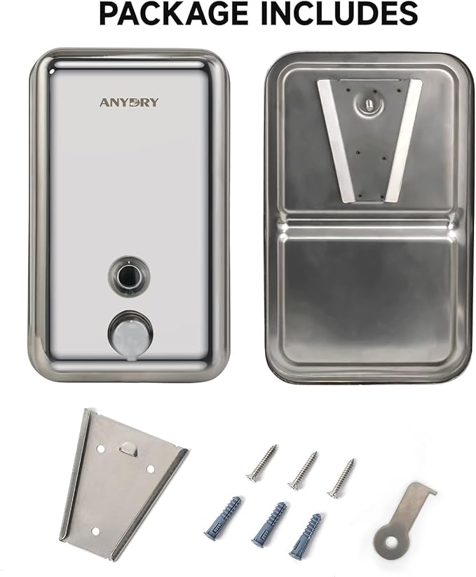 Commercial Soap Dispenser Wall Mount, Polished Stianless Steel Finish Manual Liquid Soap Dispenser - 37oz (1100ml) Model AD1003