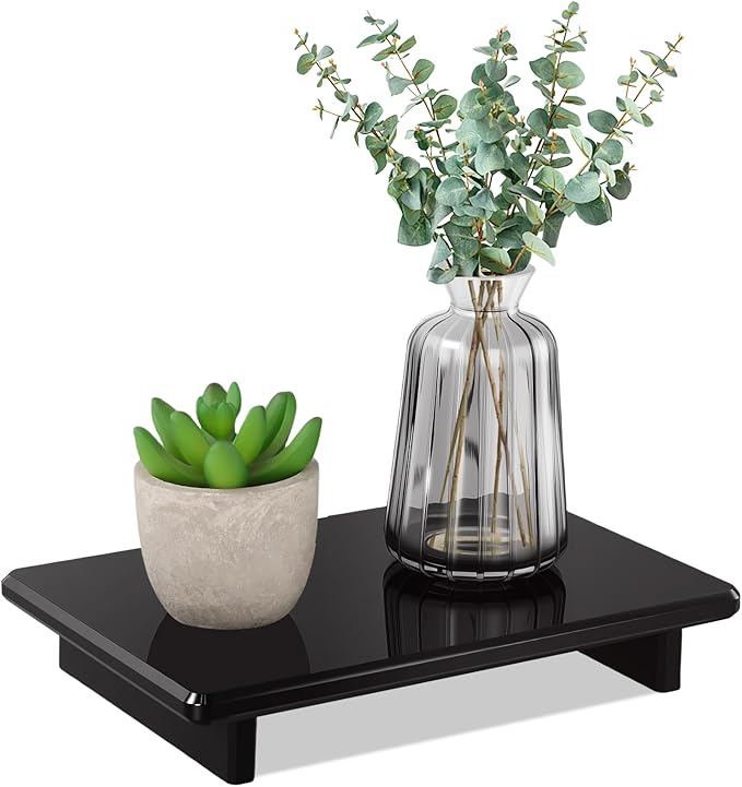 Acrylic Black Bathroom Tray 2-Pack – Multi-Purpose Kitchen & Bath Counter Organizer, Waterproof Soap/Sponge/Brush Holder, Plant & Candle Display Riser, Compact Tray 9 x 5.9 x 1.5 inches