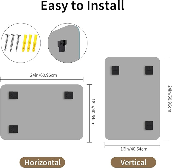 CILIBER Frameless Wall Mirror, 16" x 24" Rectangle Bathroom Mirror Rounded Corner, HD Shatterproof Vanity Mirror with Polished Edge for Over Sink, Bedroom, Entryway, Vertical or Horizontal