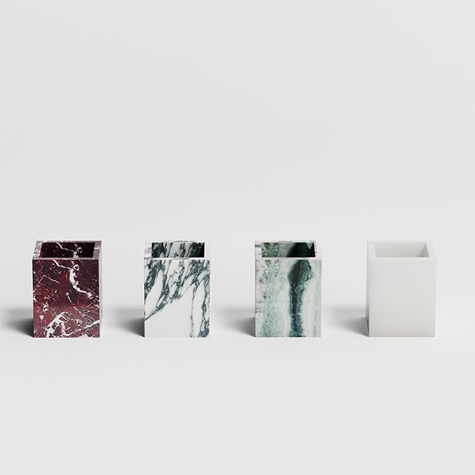 Marble Toothbrush Holder – 4.1" Genuine Stone Bathroom Cup for Makeup Brushes, Pens & Utensils | Natural Marble Organizer for Vanity, Countertop & Home Décor (White Jade)