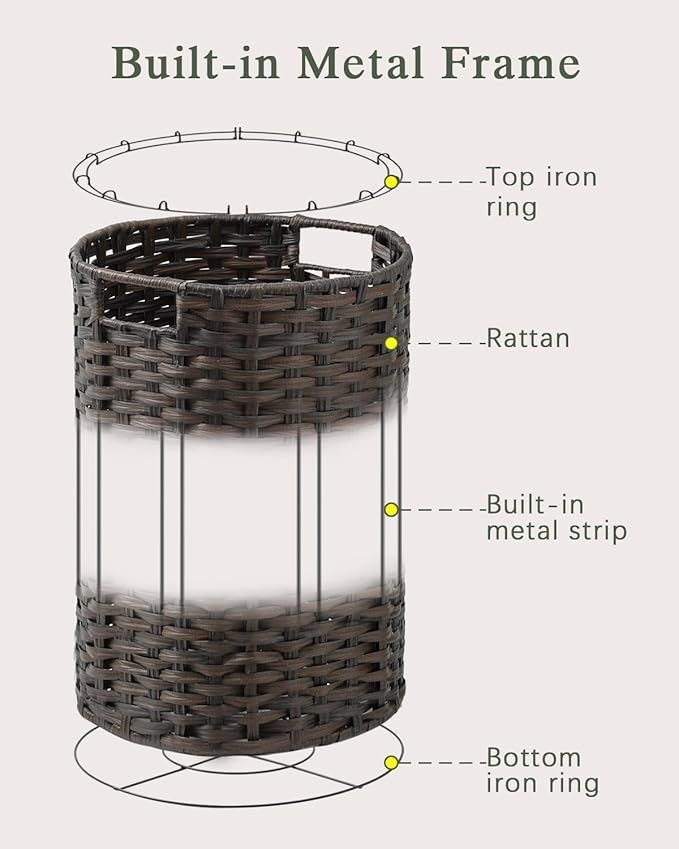 34.3 Gal (130 L) Large Laundry Hamper Laundry Basket Round Handwoven Wicker Laundry Baskets Rattan Laundry Basket with Removable Bag Handles 2 Mesh Bags for Living Room Bedroom Brown (No Lid)
