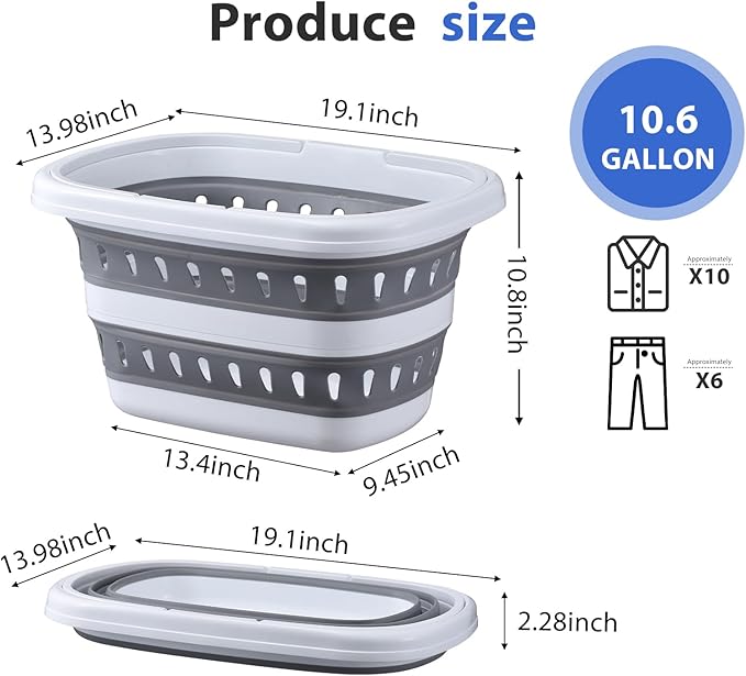 Monozuki Collapsible Plastic Laundry Basket 10.6 gallon(40L) 2pcs Eco-recycled material- Foldable Pop Up Storage Container/Organizer - Space Saving Hamper/Basket BPA Free