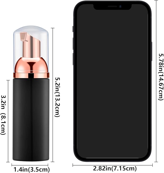 Lil Ray 2 Oz Empty Black Foam Pump Bottle, Foamer Soap Dispenser for Lash Shampoo, Hand Soap, Foaming Cleaner(Rose Gold Pump, 12 PCS)