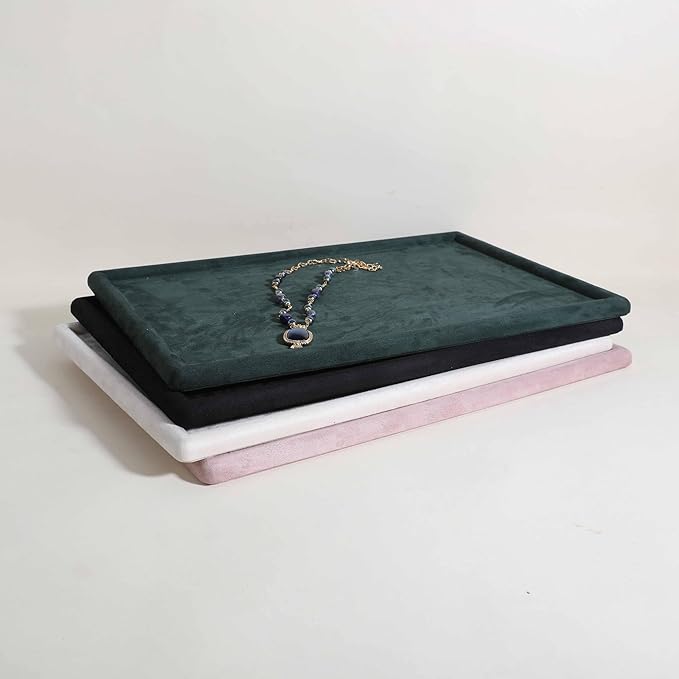 Rectangle Jewelry storage organizer plate, Velvet Jewerly display tray, Empty showcase tray for Necklace Bracelet Ring Earring【Green-Large, 17.7 x 11.8 in 】