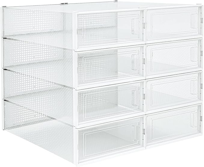 PARANTA 8-Piece Extra Large Boot and Shoe Storage Boxes, Stackable Clear Plastic Shoe Organizer, Space-Saving Shoe Boxes for Boots, Sneakers, and High Heels, Clear