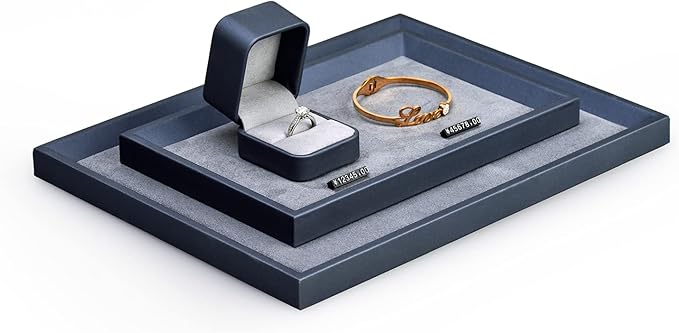 PU Leather Jewelry Flat Tray Jewelry Display Holder Showcase Jewelry Display Organizer Tray,Catchall Tray, Valet Tray, Nightstand or Dresser Organizer(Large,Blue)