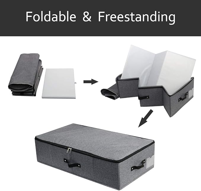 AMJ Large Under Bed Storage Containers, 3 Pack Closet Organizers Bins, Foldable Closet Organizers Storage for Blankets, Towels, Comforter, Sweaters, Linen Sheets, Wrapping Paper (Black Grey)