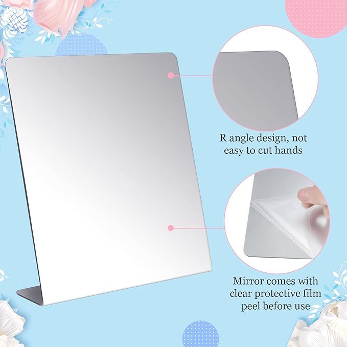 Amyhill 4 Pcs Counter Top Mirror Freestanding Mirror Single Sided Acrylic Desk Glass for Tabletop Bedroom Office Bathroom Home Dorm (12 x 18 Inch)