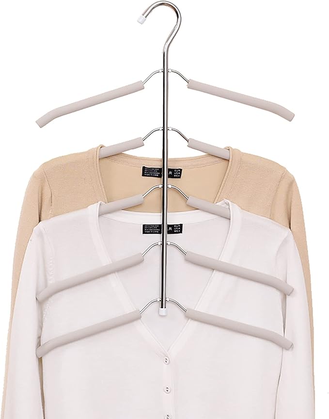 Multi-Layer Clothes Hangers Blouse Tree Hangers 3 Pack 5 in 1 Non Slip Space Saving Stainless Steel Shirt Hangers Closet Organizer(3,Grey)