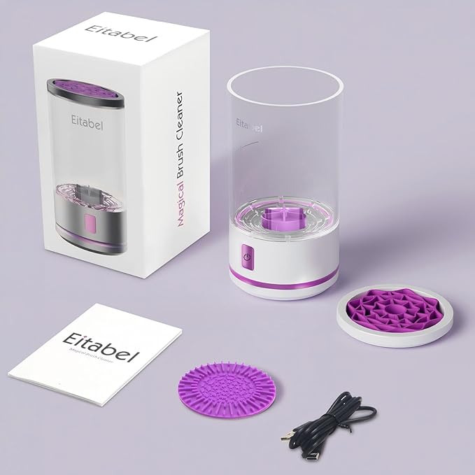 Makeup Brush Cleaner machine, 2 in 1 Makeup Brush Cleanser & Washer, 7000 RPM High-Speed Deep Cleaning, Portable Automatic Cosmetic Brush Cleaner for Foundation Brush Sponge, White