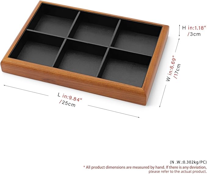 Oirlv Solid Wood 6 Grid Jewelry Organizer Tray Jewelry Drawer Organizer(Black)