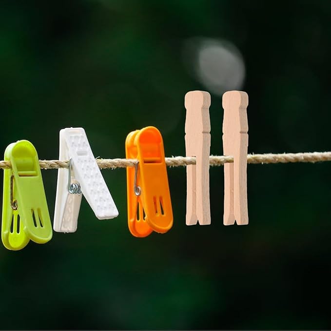 PRETYZOOM 100Pcs Wooden Clothespins, Heavy Duty Clothes Clips Clothesline Clamps Pegs for Home Outdoor Laundry Drying Rack Sock Quilt Crafts, Photo Hanging, Food Bag Sealing
