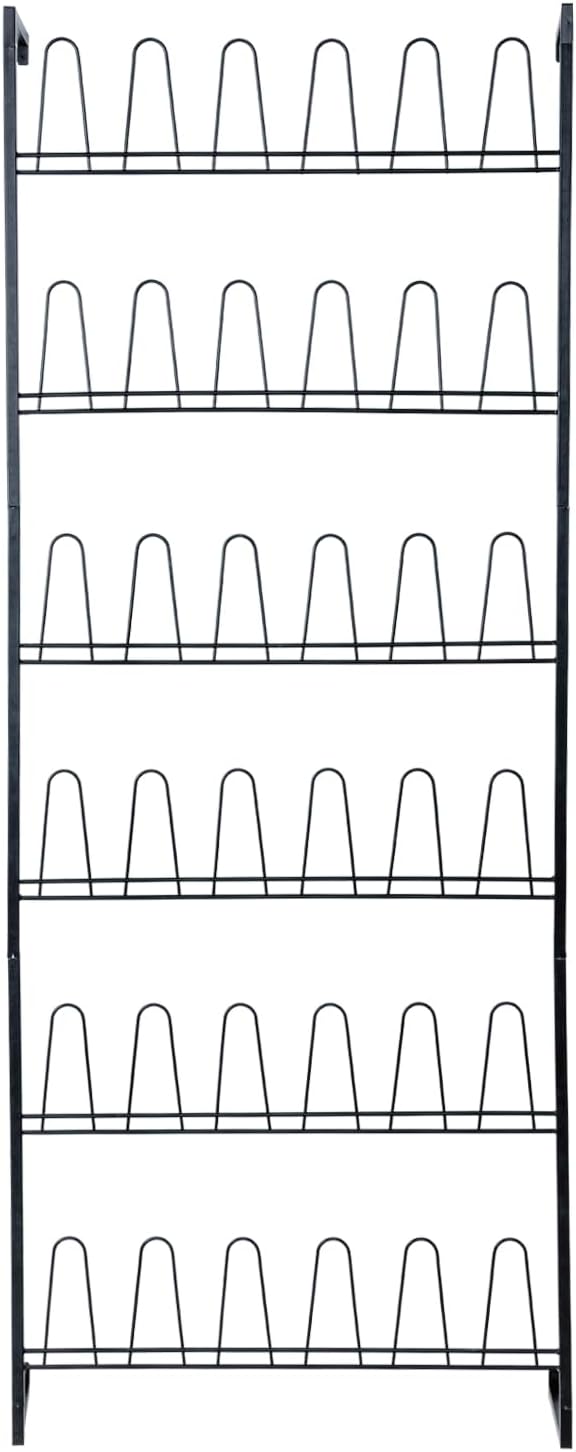 MyGift 70 Inch Black Metal Wall Mounted Shoe Rack for efficient vertical storage, shoe storage for Closet with 36 Hooks, Holds up to 18 Pair for Entryway