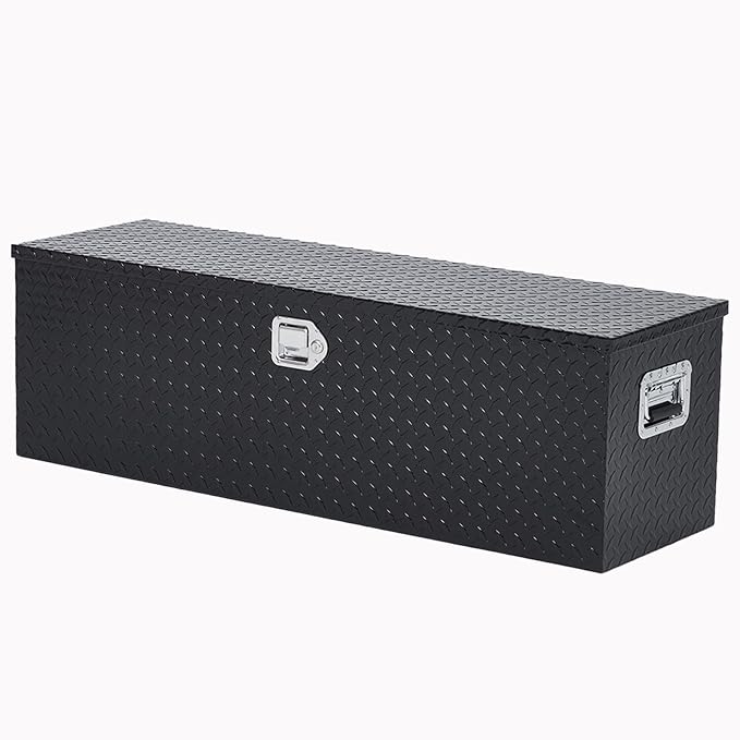 Garvee Aluminum Truck Bed Tool Box, 15 x 15 x 48 in Diamond Plate Tool Box Chest Box Pick Up Truck Bed RV Trailer Toolbox Storage with Side Handle and Lock Keys