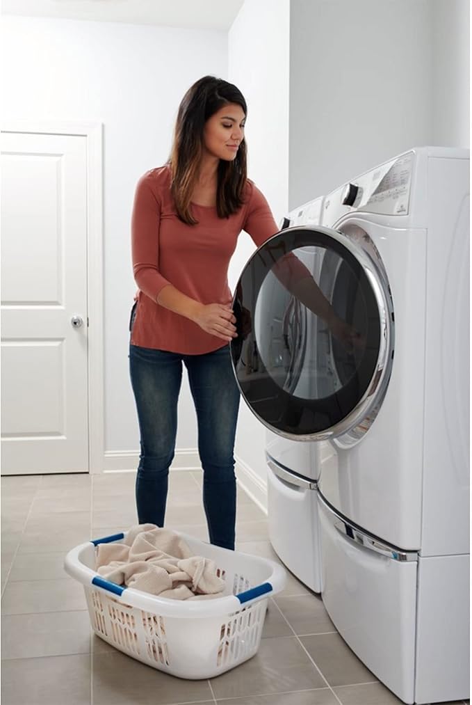 Rubbermaid 2.1-Bushel Small Hip-Hugger Portable Plastic Laundry Basket with Grab-Through Handles, White (3-Pack)