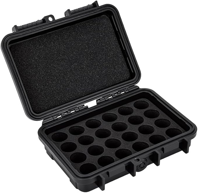24 Slots CR2 CR123 CR123A Lithium Battery Organizer Case, IP67 Waterproof Hard Case for CR17345/CR16340/CR18350/CR15270(CR2) Explosionproof Batteries Storage Holder for Household Outdoor Camping