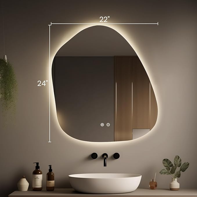 WallBeyond LED Bathroom Mirror with Lights, 22 x 24 Inch Led Bathroom Vanity Mirror for Wall, Anti Fog Mirror for Bathroom, 3 Colors and Dimmable Light, Horizontal/Vertical