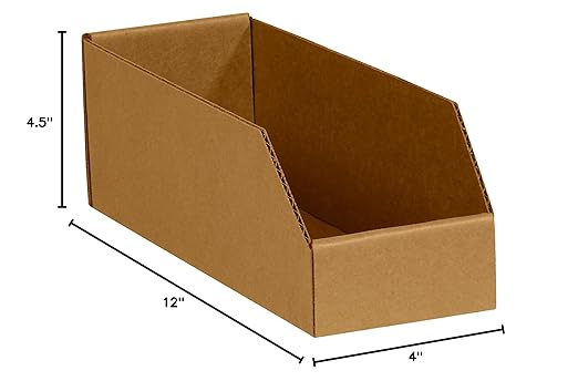 BOX USA BBINMT412K Open Top Bin Boxes, 4" x 12" x 4 1/2", Kraft (Pack of 50)