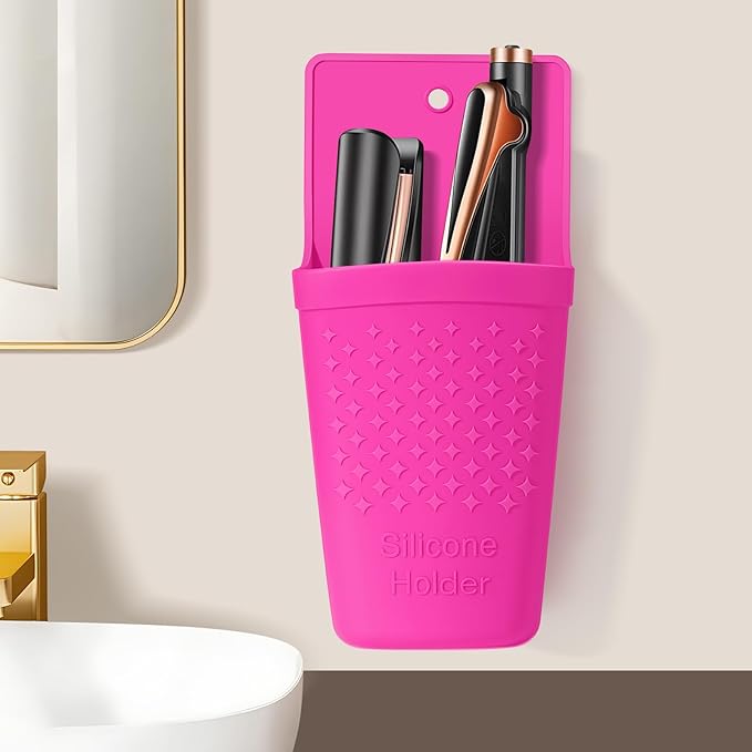 ZAKRA Curling Iron Holder,Heat Resistant Silicone Holder for Flat Iron,Hair Straightener,Hot Hair Tools,Vanity Accessories Organizer.(Hotpink)