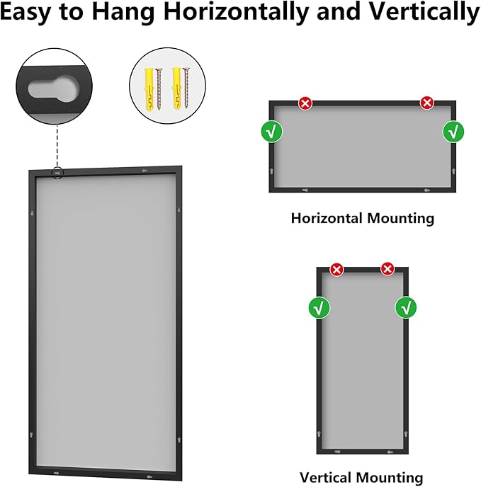Koonmi Bathroom Mirror for Wall, 24"x36" Black Bathroom Mirror for Over Sink, Shatterproof Tempered Glass Vanity Mirror with Anti-Rust Aluminum Alloy Frame, Hang Horizontally or Vertically
