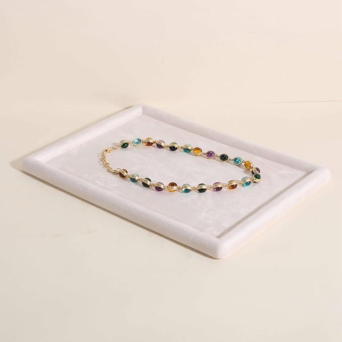 Rectangle Jewelry storage organizer plate, Velvet Jewerly display tray, Empty showcase tray for Necklace Bracelet Ring Earring【Beige-Medium, 11.8 x 8.7 in 】