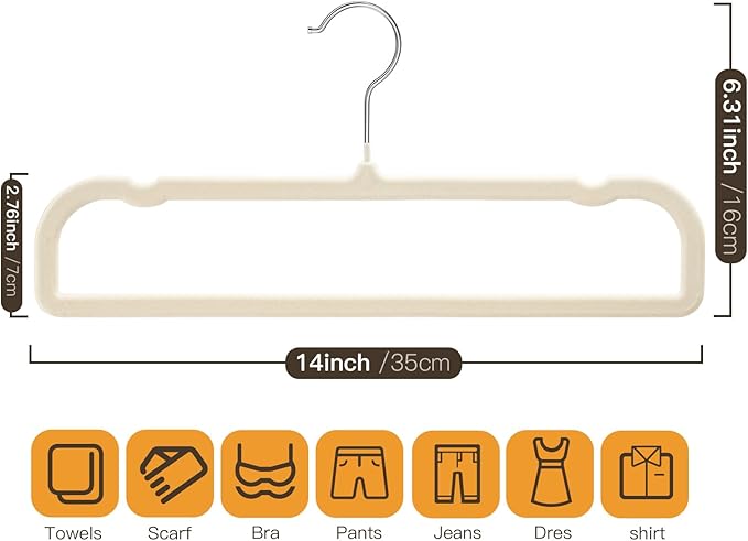 Pants Hangers 30 Pack Velvet Pant Hangers,Heavy Duty Velvet Hangers for Pants,Jeans,Scarf,Towels,Tank Top,Coat.Closet Organizers and Storage(Beige)