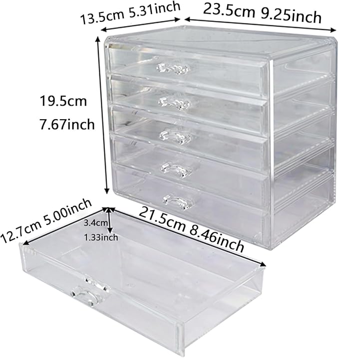 5 Tier Nail Art Decoration Storage Box,Acrylic Make Up&Jewelry Organizer with Drawers, Cosmetic Storage for Dresser Countertop and Bathroom,Transparent Acrylic Nail Art Jewelry Accessories