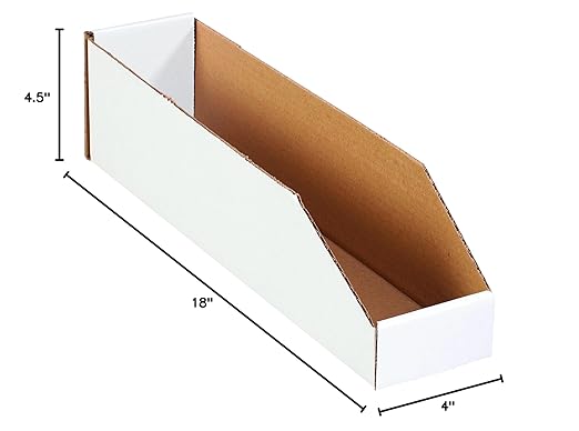Box USA BBINBWZ418 Open Top Bin Boxes, 4" x 18" x 4 1/2", Oyster White (Pack of 50)