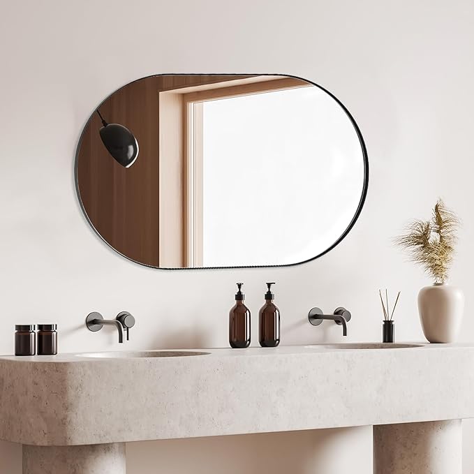 ANDY STAR Large Oval Black Bathroom Vanity Mirror, 30x40 Inch, Stainless Steel Metal Frame, Shatterproof Glass, Wall Mounted