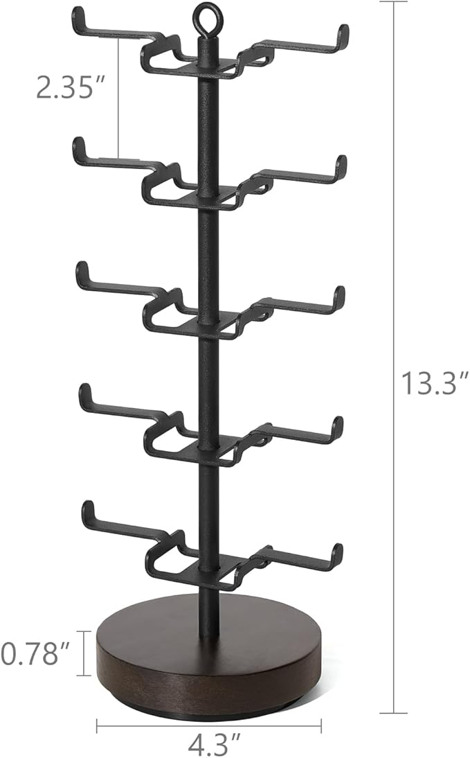 Mkono 360° Rotating Sunglasses Organizer Metal Eyeglass Holder Stand Sunglass Storage Display Eyeglasses Rack for up to 10 Pairs of Eyewear Glasses for Table Dresser Desk Countertop Bedroom, Black
