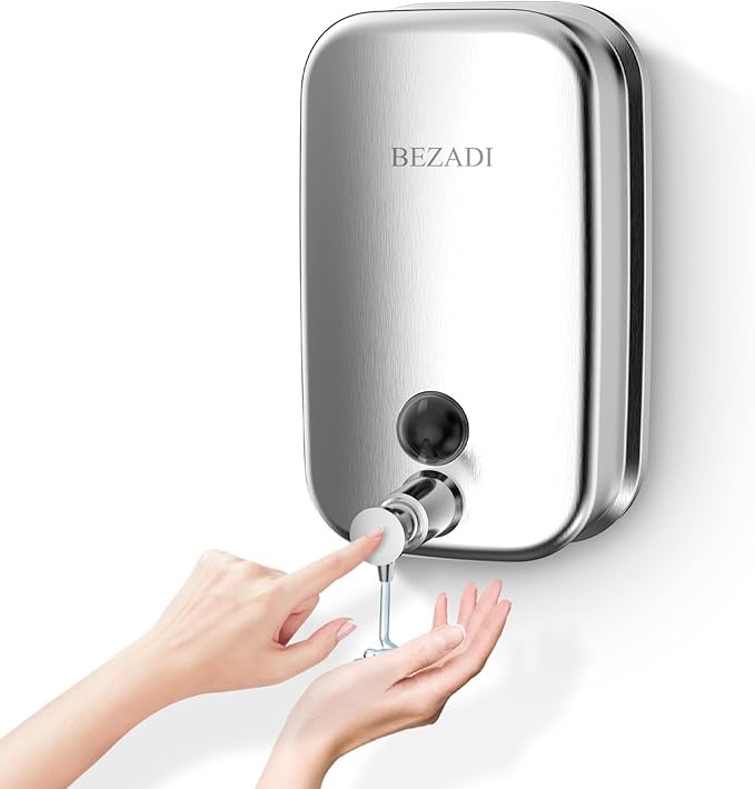 Commercial Soap Dispenser Stainless Steel Wall Mount for Bathroom and Kitchen with Premium Anti-Leak Pump and Corrosion-Proof Lining 17oz/500ml 8182