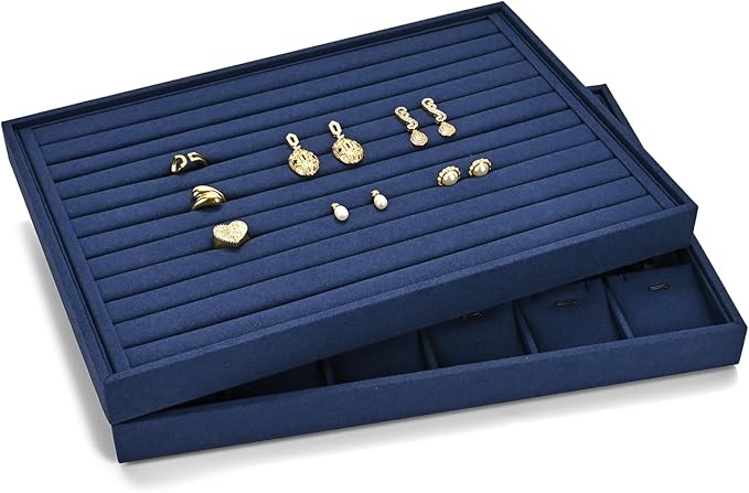 12 Grids Jewelry Tray Bracelet Tray Bangle Tray Microfiber Jewelry Display Tray Stackable Jewelry Trays for Bracelet Bangle Holder Watch Earring Brooches Display Tray (Blue)