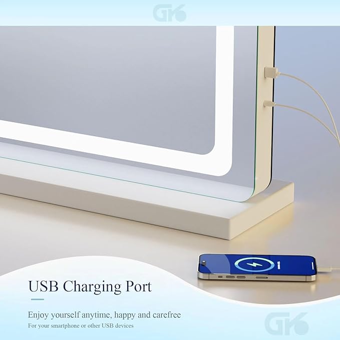 Makeup Vanity Mirror 24" x 19" Large LED Makeup Mirror, Desk Mirorr with Lights, Light up Mirror with 10X Magnification and, Dimmable 3 Modes, Touch Control White