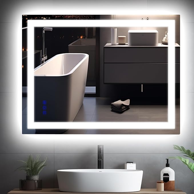 32"x24" LED Bathroom Mirror with Lights Front & Backlit Vanity Mirror,Double Light bar Smart Wall-Mounted Design,Adjustable Warm White/Natural/Daylight,Anti-Fog,Shatterproof,Memory Function