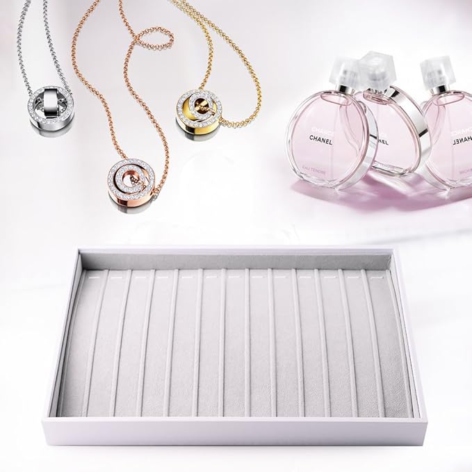 Oirlv Velvet Stackable Jewelry Trays Necklace Display organizer Storage Tray(13 Grids Necklace)