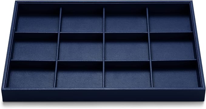 Blue Leather Jewelry Trays Bracelets Tray Stackable Jewelry Organizer Trays for Drawer 12 Grids Bracelet Holder For Bracelet Bangle Earrings Watches Storage(Blue)