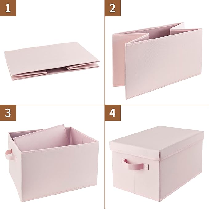GRANNY SAYS Pink Storage Bins with Lids, Barbie Storage Organizer, Doll Toy Boxes, Stackable Fabric Storage Baskets for Closet, Baby Room, Nursery, 3-Pack